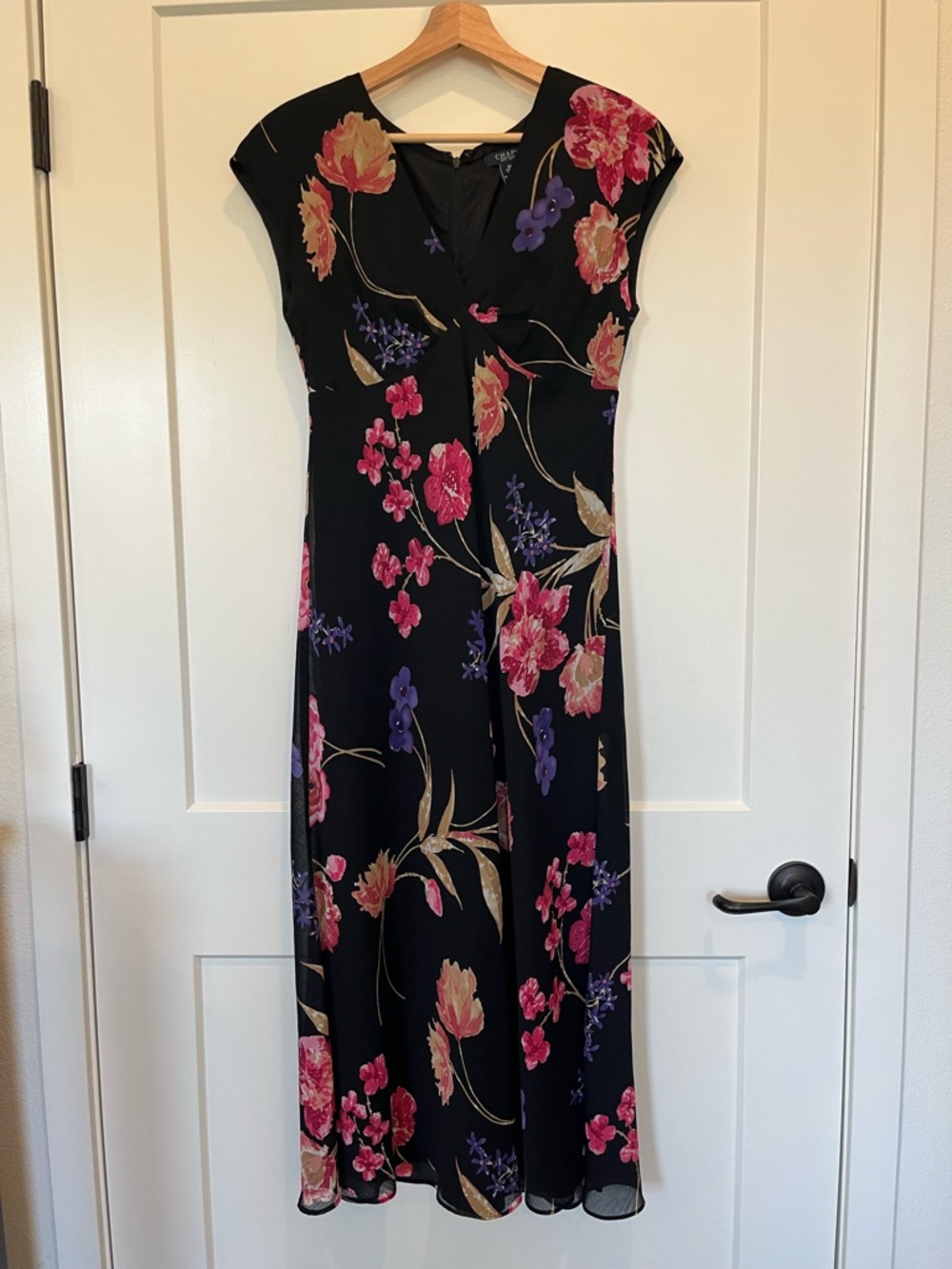 Chaps 90s Midi Dress Floral V-neck Floral Dark Romantic Whimsigoth Babydoll 10